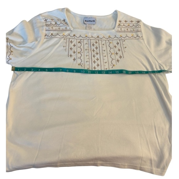 Bon Worth Vintage Cream Embroidered Beaded Short Sleeve Blouse Top Size SP - Picture 10 of 11